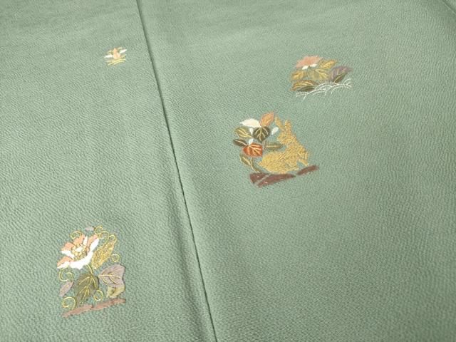 平和屋着物●人間国宝・羽田登喜男　訪問着　総刺繍　花唐草文　兎　金糸　浜ちりめん　反端付き　正絹　逸品　AABJ9277ck