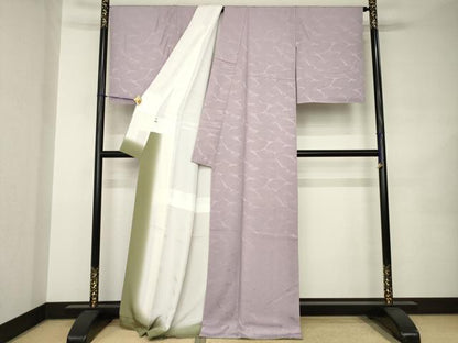 平和屋着物●上質な色無地　扇子尽くし地紋　紅藤色　三越扱い　正絹　逸品　未使用　AABJ9279ck