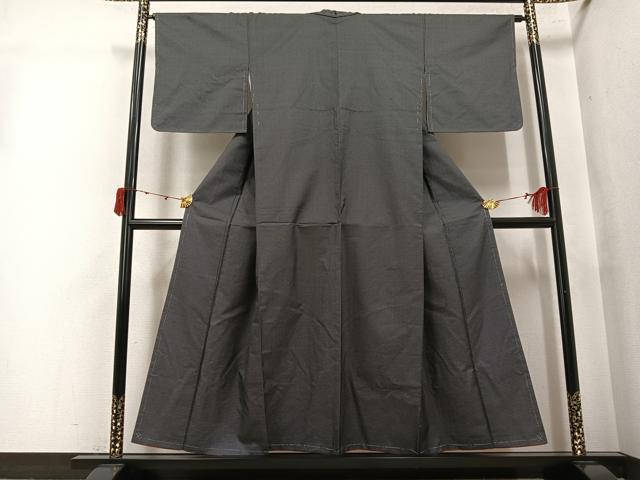 平和屋着物●上質な紬　100亀甲　総詰め　黒地　正絹　逸品　未使用　AABJ9294ph