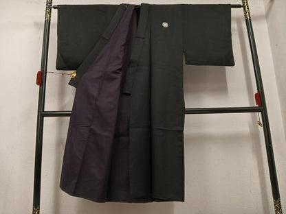 平和屋着物●男性　黒紋付　菱地紋　洗える着物　AABJ9295ph