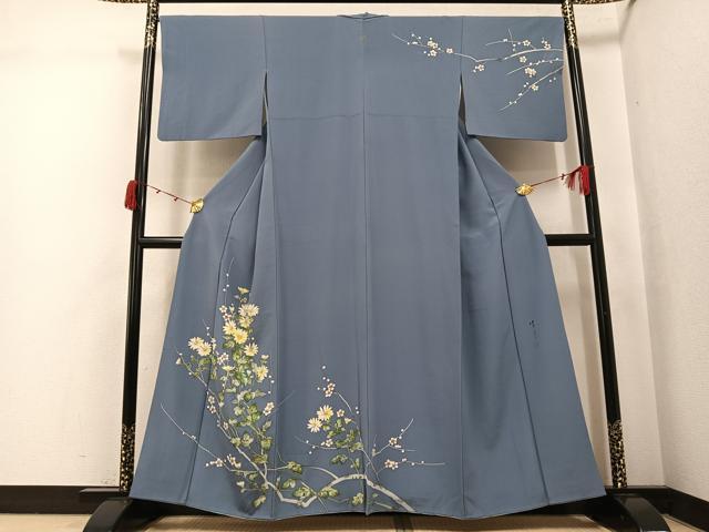 平和屋着物●手描友禅女流作家　一色生子　訪問着　枝花文　正絹　逸品　AABJ9308ph