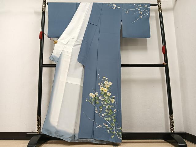 平和屋着物●手描友禅女流作家　一色生子　訪問着　枝花文　正絹　逸品　AABJ9308ph