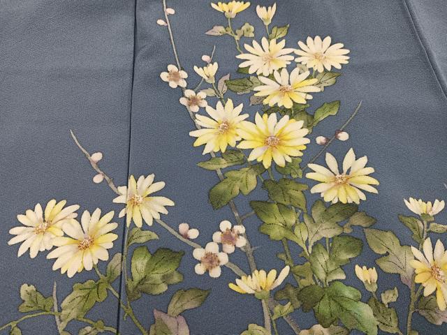 平和屋着物●手描友禅女流作家　一色生子　訪問着　枝花文　正絹　逸品　AABJ9308ph