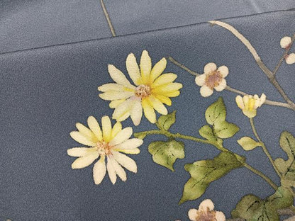 平和屋着物●手描友禅女流作家　一色生子　訪問着　枝花文　正絹　逸品　AABJ9308ph