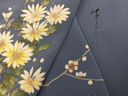 平和屋着物●手描友禅女流作家　一色生子　訪問着　枝花文　正絹　逸品　AABJ9308ph