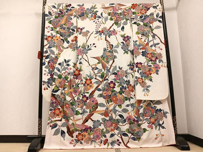 平和屋着物●豪華振袖　紅型　花鳥文　正絹　逸品　AABJ9312ph