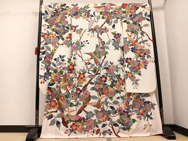 平和屋着物●豪華振袖　紅型　花鳥文　正絹　逸品　AABJ9312ph