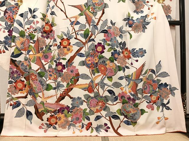 平和屋着物●豪華振袖　紅型　花鳥文　正絹　逸品　AABJ9312ph