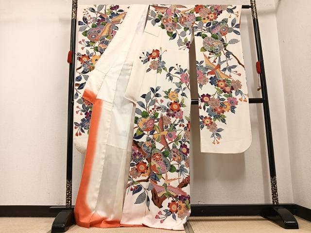 平和屋着物●豪華振袖　紅型　花鳥文　正絹　逸品　AABJ9312ph