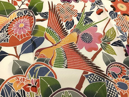 平和屋着物●豪華振袖　紅型　花鳥文　正絹　逸品　AABJ9312ph