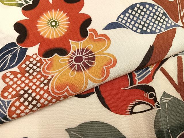 平和屋着物●豪華振袖　紅型　花鳥文　正絹　逸品　AABJ9312ph