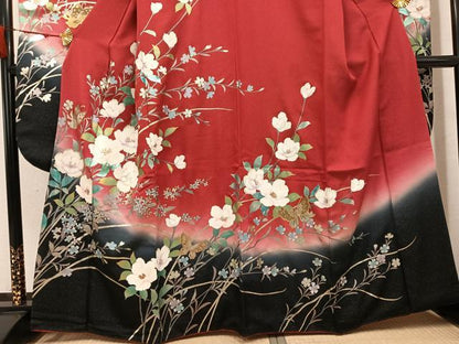 平和屋着物●豪華振袖　花蝶文　暈し染め　金銀彩　銀通し地　正絹　逸品　AABJ9313ph