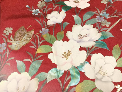 平和屋着物●豪華振袖　花蝶文　暈し染め　金銀彩　銀通し地　正絹　逸品　AABJ9313ph