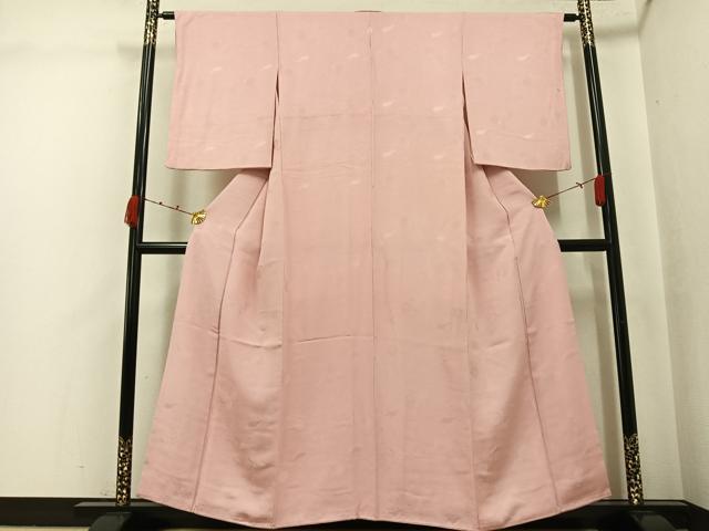 平和屋着物●上質な色無地　檜扇鼓地紋　水柿色　正絹　逸品　AABJ9319ph