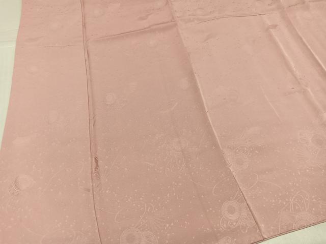 平和屋着物●上質な色無地　檜扇鼓地紋　水柿色　正絹　逸品　AABJ9319ph