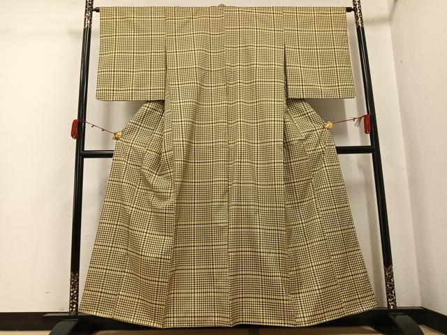 平和屋着物●本場縞大島紬　格子　正絹　逸品　AABJ9320ph