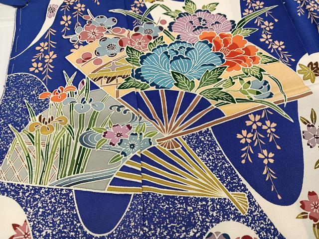 平和屋着物●豪華振袖　型染め　扇面草花文　丹後ちりめん　仮絵羽　逸品　未使用　AABJ9322ph