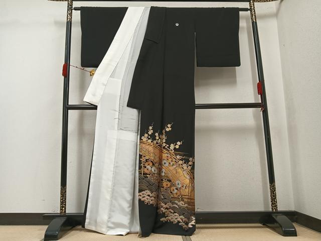 平和屋着物●金彩友禅　卓越技能者・名工・和田光正　黒留袖　渡り橋浜松花文　金銀彩　正絹　逸品　AABJ9324ph