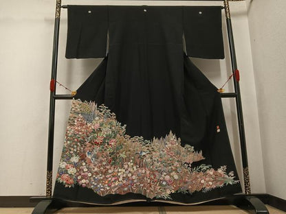 平和屋着物●本加賀友禅作家　土田外男　黒留袖　花鳥文　正絹　逸品　AABJ9325ph
