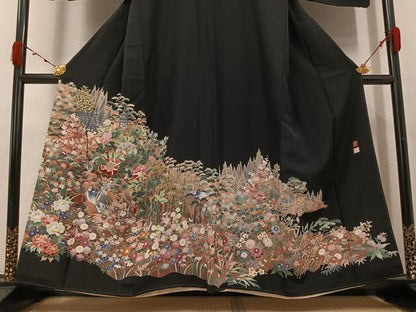 平和屋着物●本加賀友禅作家　土田外男　黒留袖　花鳥文　正絹　逸品　AABJ9325ph
