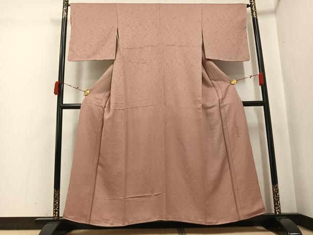 平和屋着物●上質な色無地　作家物　利久彩夢　茶の湯染　草花地紋　水柿色　正絹　逸品　未使用　AABJ9326ph