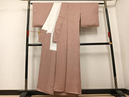 平和屋着物●上質な色無地　作家物　利久彩夢　茶の湯染　草花地紋　水柿色　正絹　逸品　未使用　AABJ9326ph