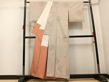 平和屋着物●結城紬　飛び亀甲　菱文　正絹　逸品　AABJ9327ph