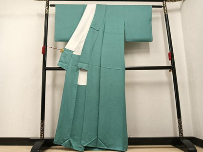 平和屋着物●上質な色無地　草花地紋　薄青色　正絹　逸品　AABJ9331ph