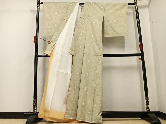 平和屋着物●本場大島紬　白大島　120亀甲　菱文　正絹　逸品　未使用　AABJ9332ph