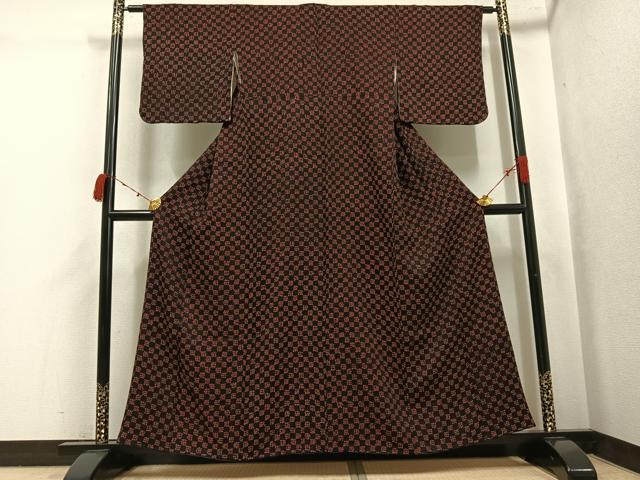 平和屋着物●上質な小紋　総絞り　市松文　正絹　逸品　AABJ9335ph