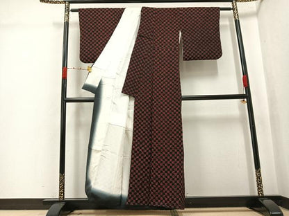 平和屋着物●上質な小紋　総絞り　市松文　正絹　逸品　AABJ9335ph