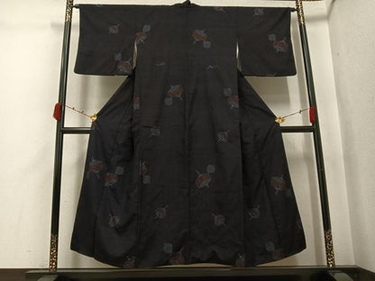 平和屋着物●結城紬　100亀甲　飛び亀甲　こま　正絹　逸品　AABJ9337ph