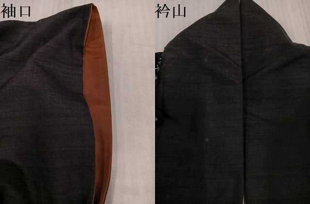 平和屋着物●上質な紬　間道　黒地　正絹　逸品　AABJ9341ph