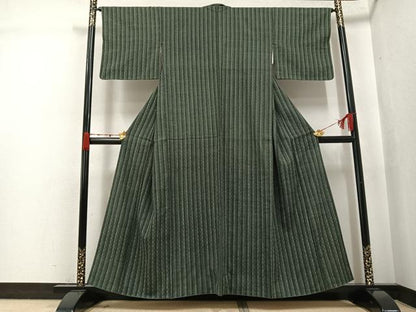 平和屋着物●上質な紬　網代織　間道　正絹　逸品　AABJ9343ph