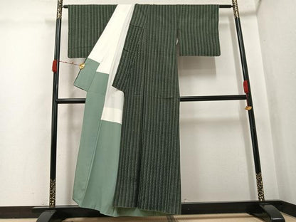 平和屋着物●上質な紬　網代織　間道　正絹　逸品　AABJ9343ph