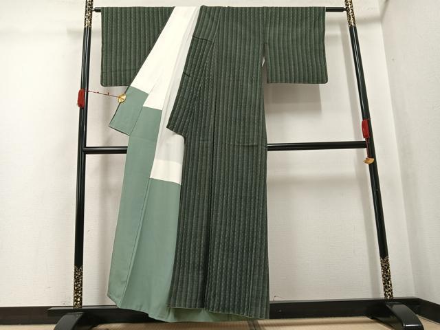 平和屋着物●上質な紬　網代織　間道　正絹　逸品　AABJ9343ph