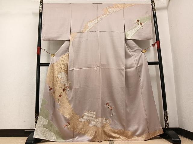 平和屋着物●訪問着　絞り　刺繍　枝椿　金彩　正絹　逸品　AABJ9347ph