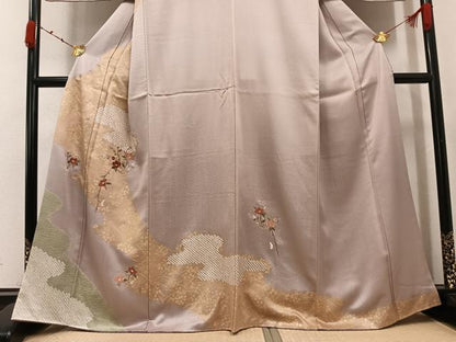平和屋着物●訪問着　絞り　刺繍　枝椿　金彩　正絹　逸品　AABJ9347ph