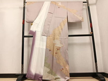 平和屋着物●訪問着　絞り　刺繍　枝椿　金彩　正絹　逸品　AABJ9347ph