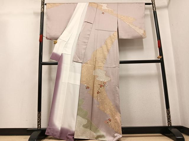 平和屋着物●訪問着　絞り　刺繍　枝椿　金彩　正絹　逸品　AABJ9347ph