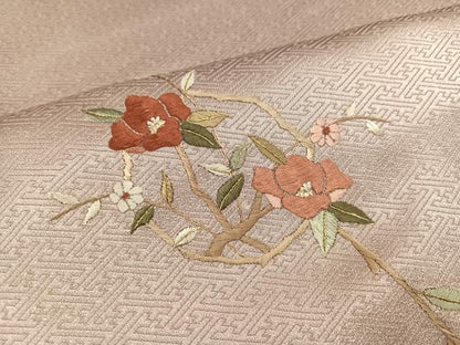 平和屋着物●訪問着　絞り　刺繍　枝椿　金彩　正絹　逸品　AABJ9347ph