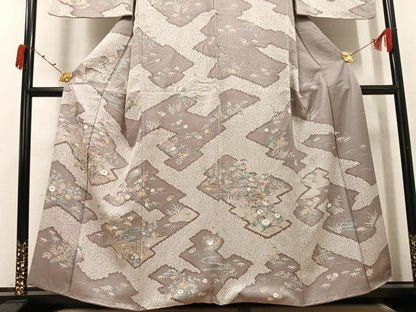 平和屋着物●訪問着　松竹梅風景文　丹後ちりめん　反端付き　正絹　逸品　AABJ9353ph