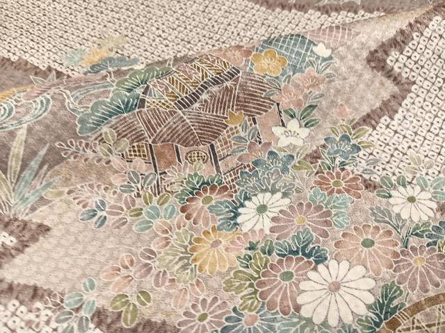 平和屋着物●訪問着　松竹梅風景文　丹後ちりめん　反端付き　正絹　逸品　AABJ9353ph