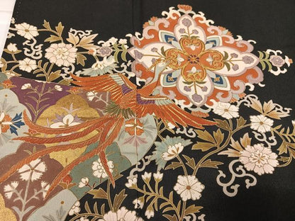 平和屋着物●豪華黒留袖　駒刺繍　鳳凰花文　金彩　正絹　逸品　AABJ9354ph