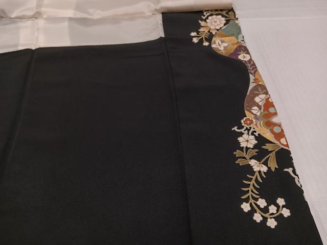 平和屋着物●豪華黒留袖　駒刺繍　鳳凰花文　金彩　正絹　逸品　AABJ9354ph
