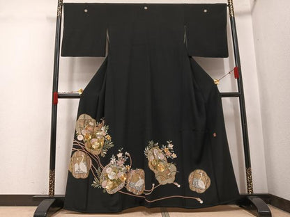 平和屋着物●豪華黒留袖　作家物　駒刺繍　花鳥文　金彩　正絹　逸品　AABJ9355ph
