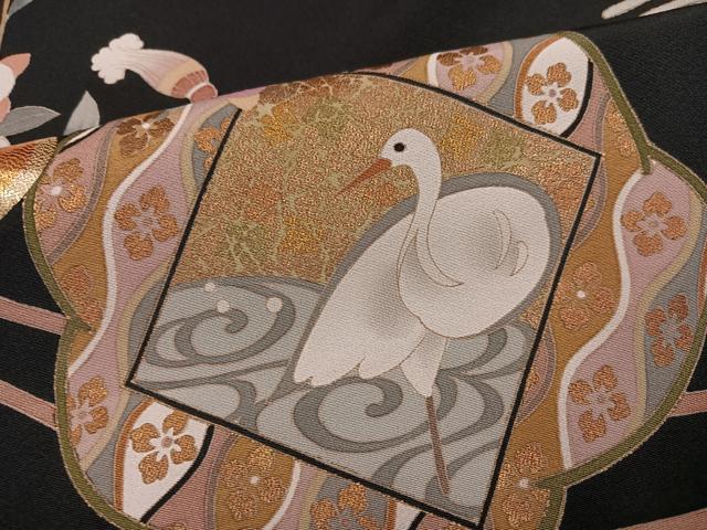 平和屋着物●豪華黒留袖　作家物　駒刺繍　花鳥文　金彩　正絹　逸品　AABJ9355ph