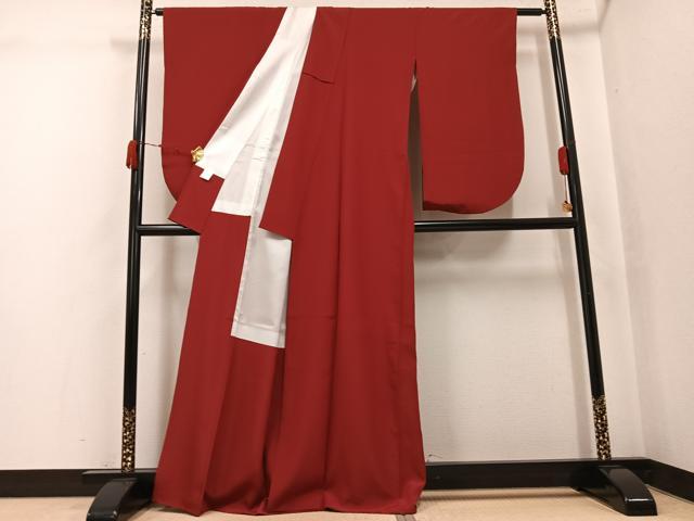 平和屋着物●小振袖　二尺袖　色無地　紅海老茶色　洗える着物　AABJ9356ph