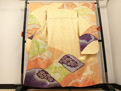 平和屋着物●豪華振袖　総絞り　立波花唐草文　正絹　逸品　AABJ9362ph