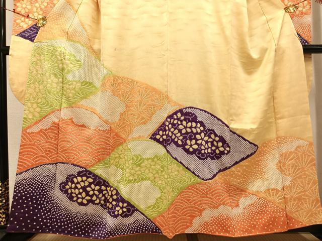 平和屋着物●豪華振袖　総絞り　立波花唐草文　正絹　逸品　AABJ9362ph